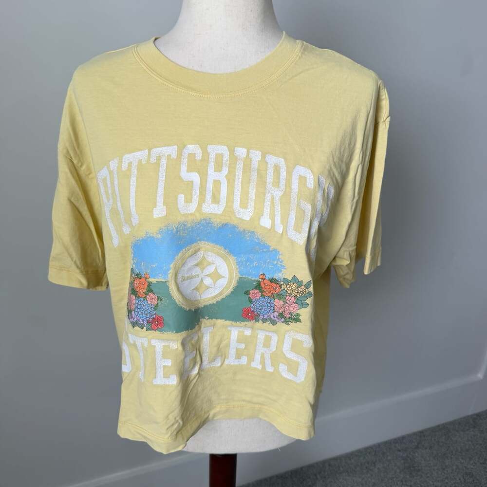'47 Pittsburgh Steelers Florentina T-Shirt Large Yellow Cropped NFL